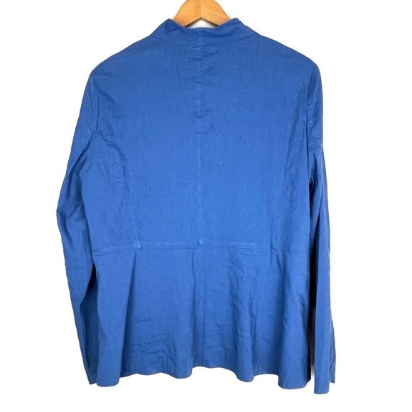 Eileen Fisher Organic Linen Blend Full Zip Lightweight Blazer Pockets Blue large - Picture 7 of 10